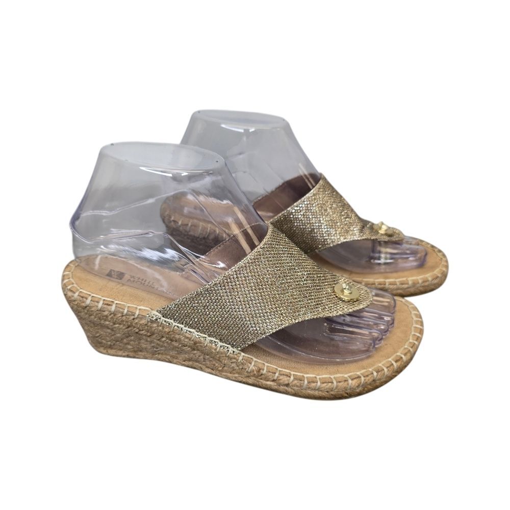 White Mountain Women's 6 Wedge Thong Jute Gold Shimmer Sandals